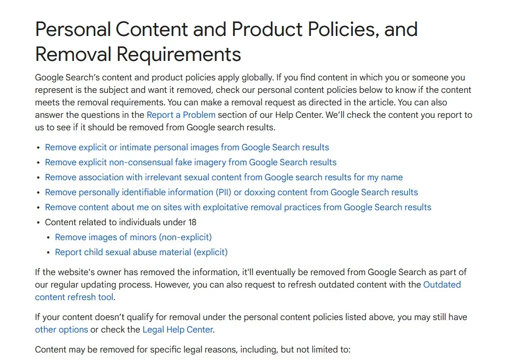 Register a request in Google support section