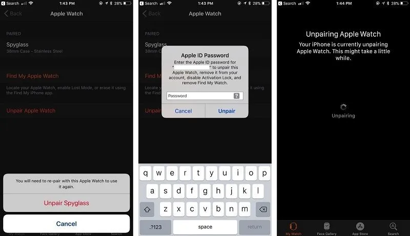 how to unpair apple watch from iPhone