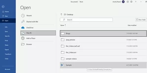 Word file not opening