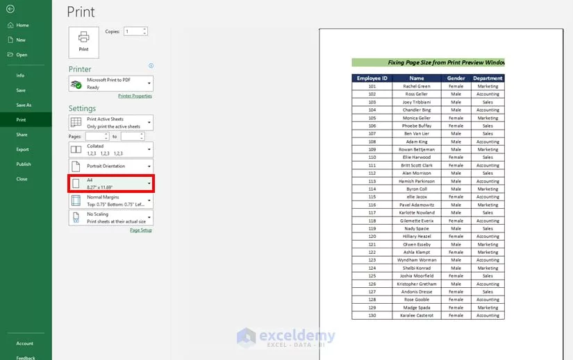 How to print a full page in Excel