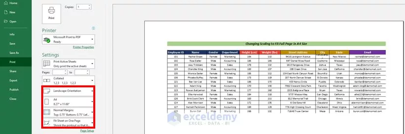 How to print a full page in Excel