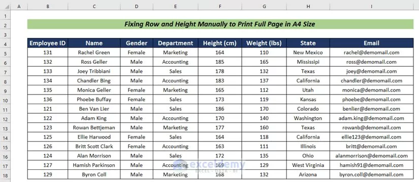 How to print a full page in Excel