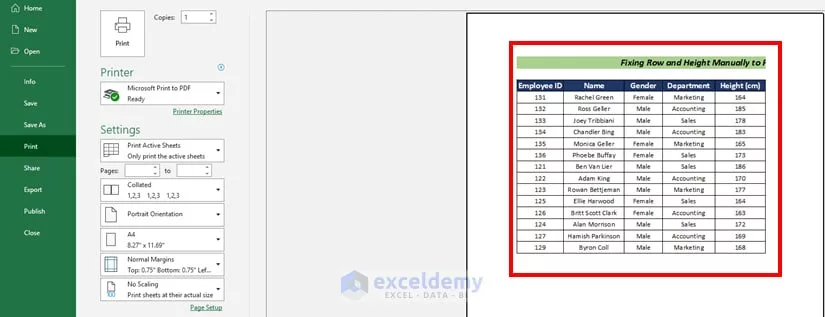 How to print a full page in Excel