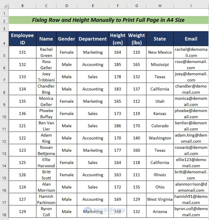 How to print a full page in Excel