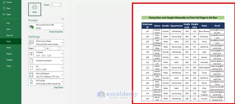 How to print a full page in Excel
